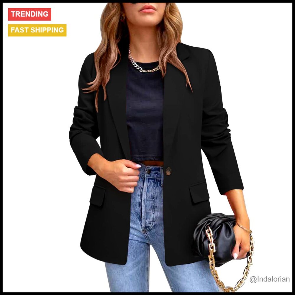 Long Sleeve Open Front Blazer Lapel Button Jacket Casual Work Office